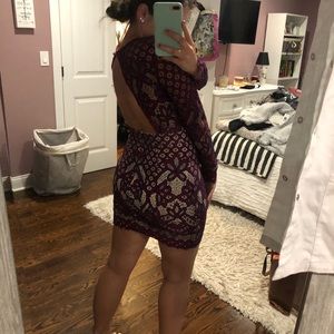 Boohoo Red and Navy Open Back Lace Dress